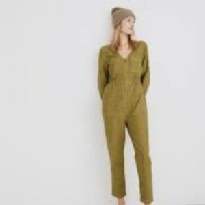 Garment-Dyed Patch Pocket Coverall Jumpsuit, Green, Size Small